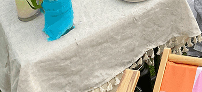 Round cream linen tassel tablecloth