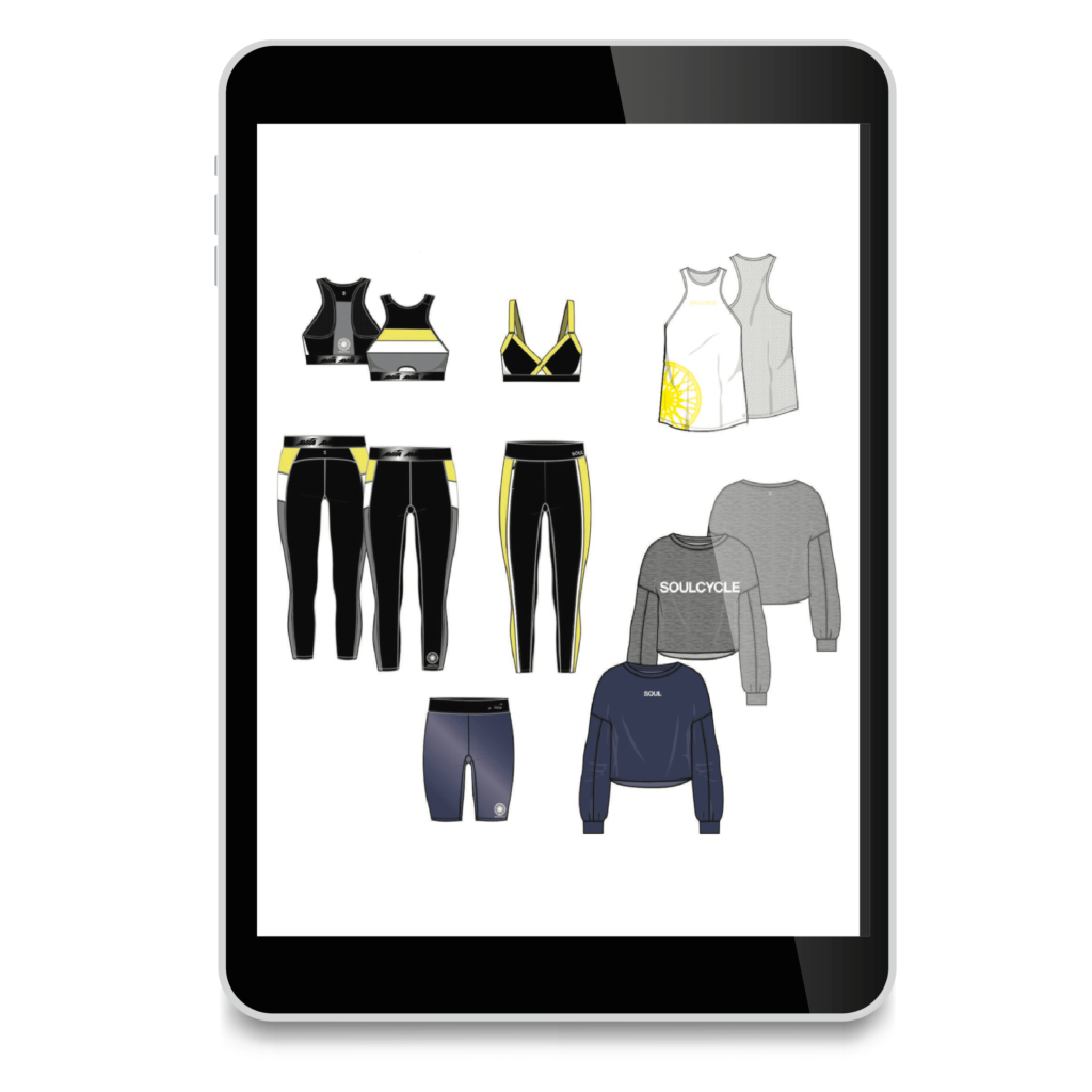 Soul cycle brand collaboration fashion sketches