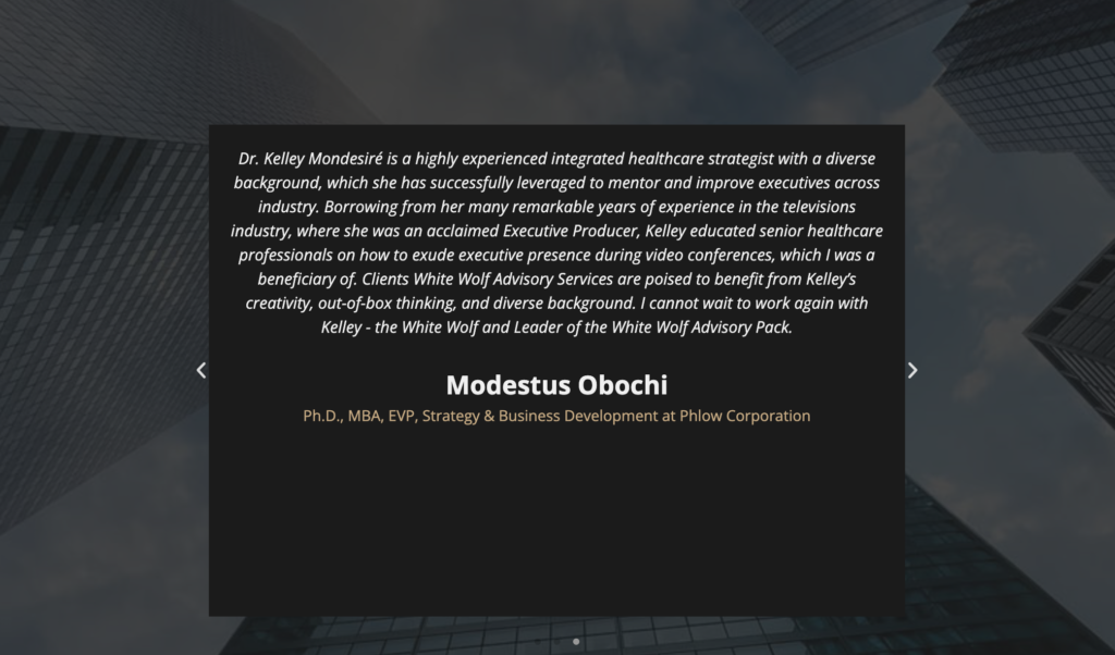 Testimonial page for a consulting company's website